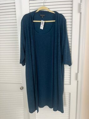 Teal Ribbed Dress & Duster Set